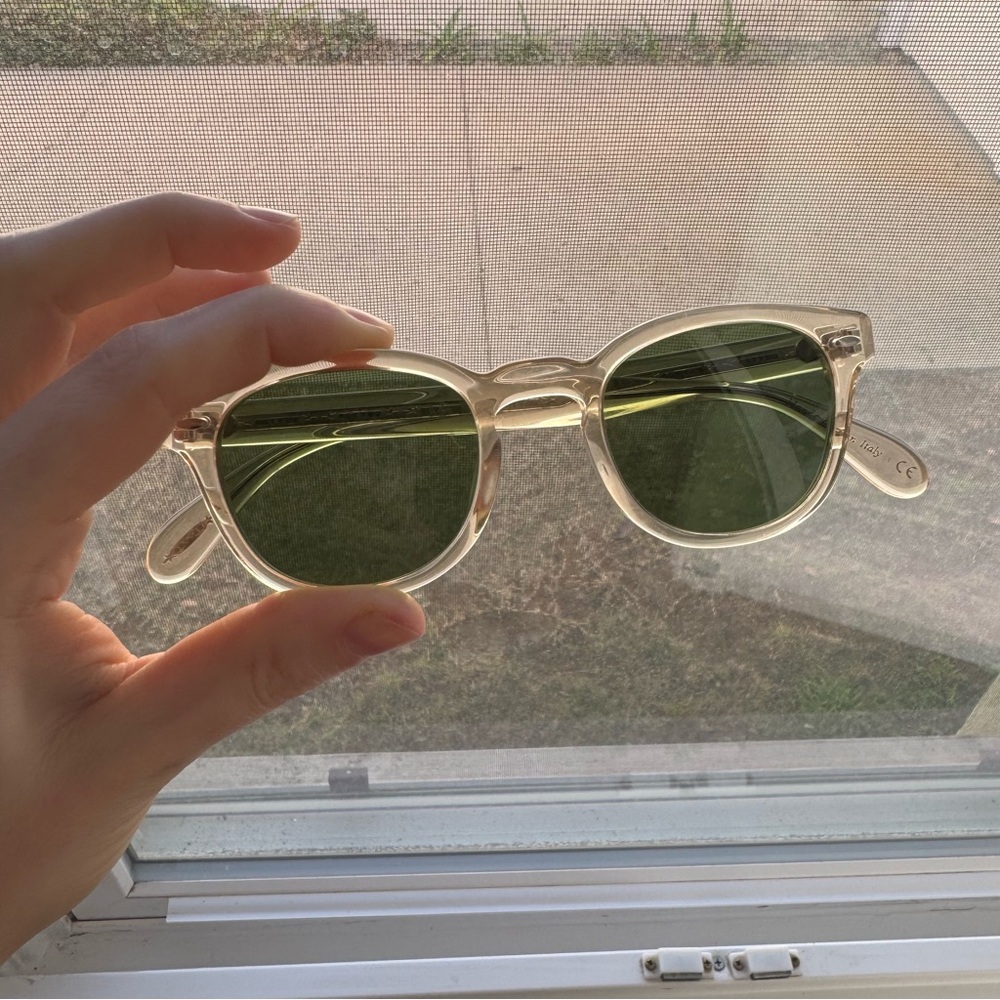 Oliver Peoples Sheldrake Sun - Clear Frame Sunglasses with Green Lenses - Picture 11 of 12